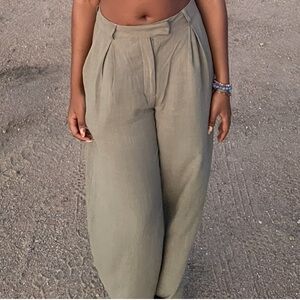 Weekday Olive Green Wide-Leg Pants